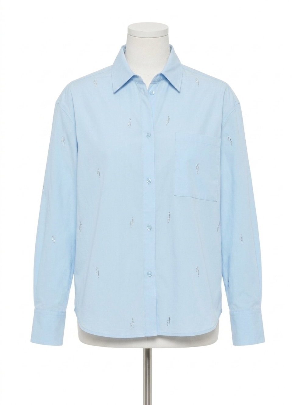 NEW LYSSE skye crystal embellished shirt in blue bell